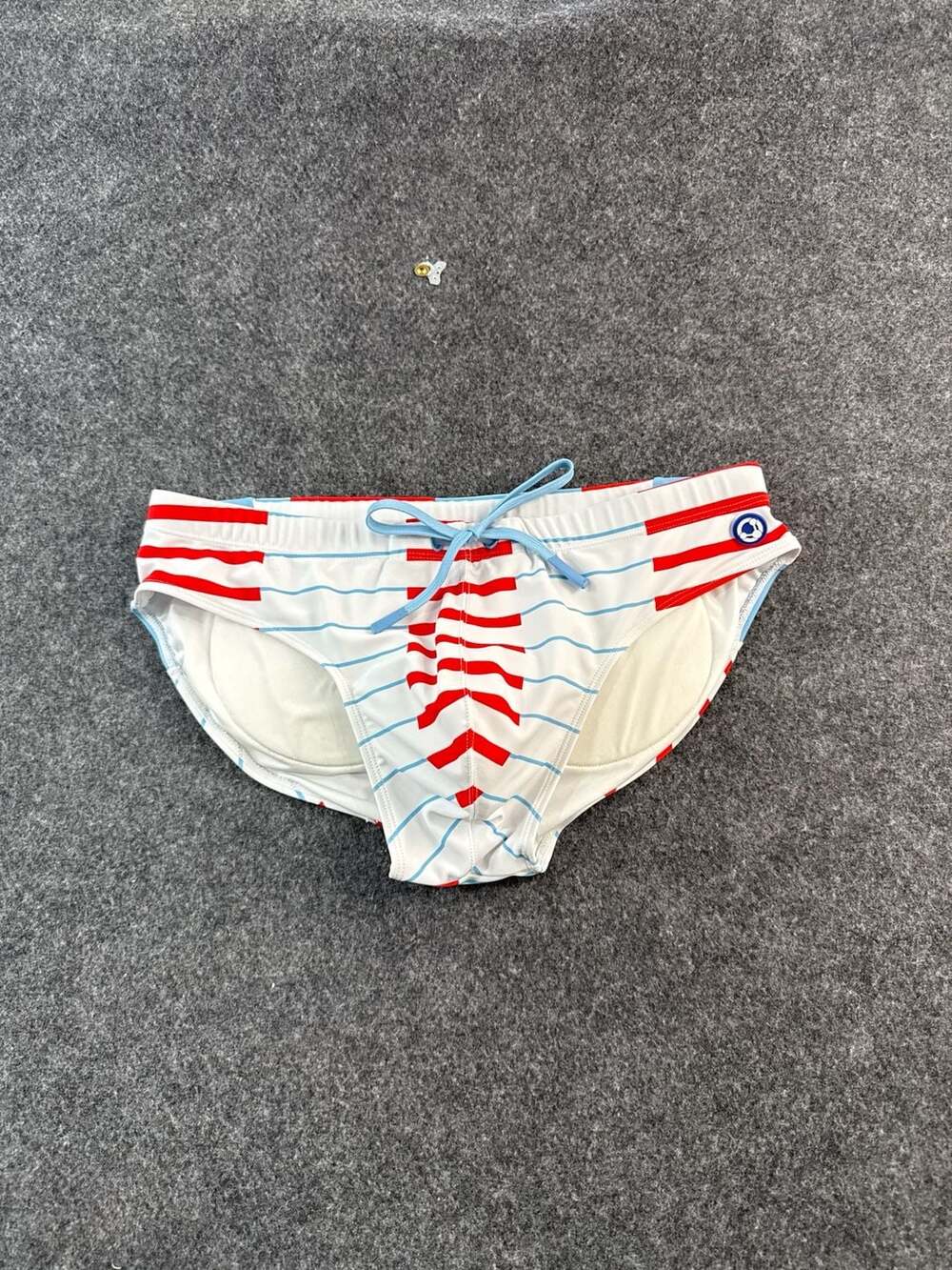 Rounderbum H2O Padded + Package Swim Brief Red Blue White Striped Size XL
